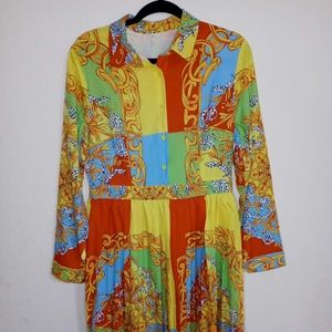 Vintage Psychedelic Pleated Shirt Dress